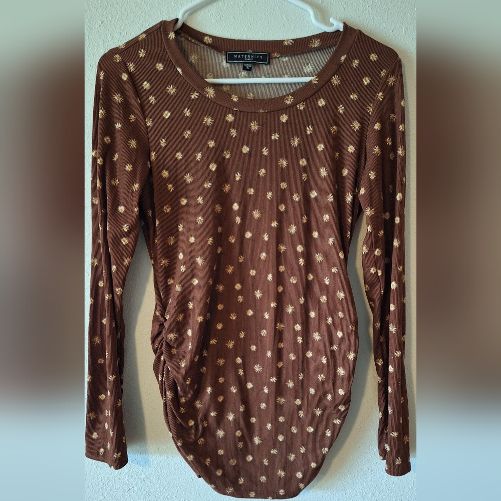 Brown Floral Long-Sleeve Maternity Top